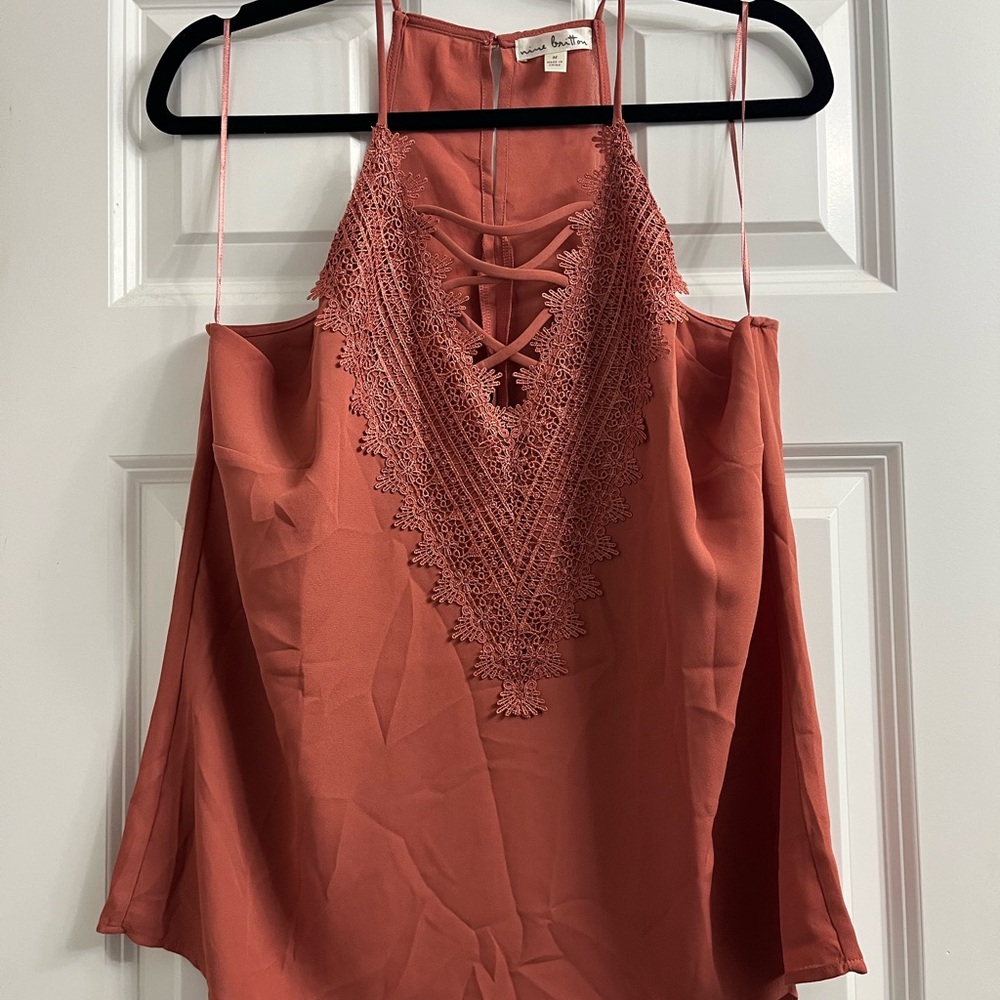 Rust Lace Halter Top - Picture 2 of 10